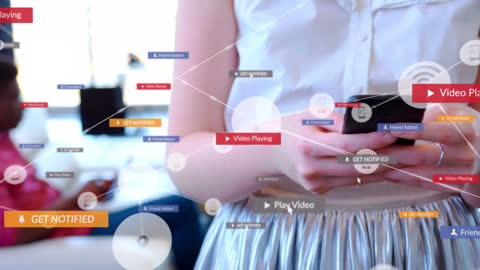 Businesswoman Uses Smartphone with Digital Media Interface