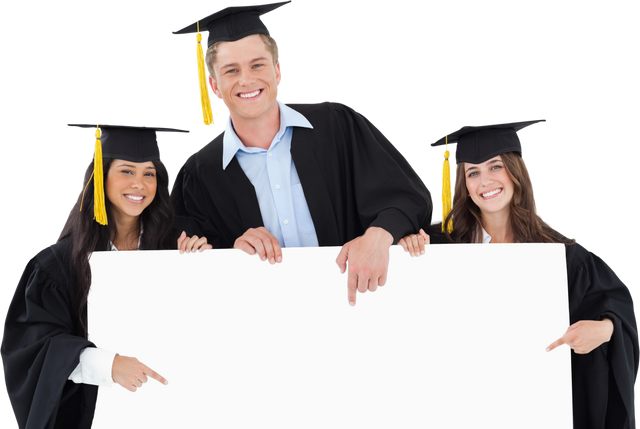 Graduates Smiling While Pointing at Blank Transparent Sign - Download Free Stock Videos Pikwizard.com