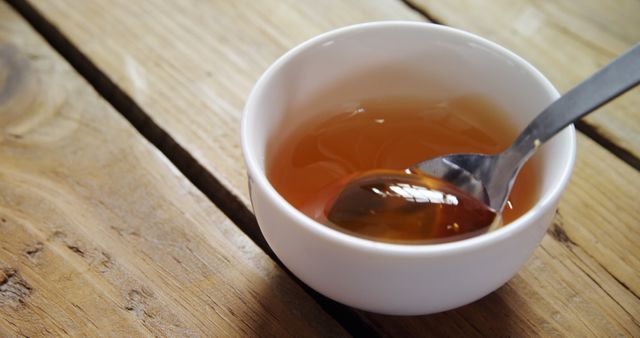 Honey in White Bowl on Rustic Wooden Table - Download Free Stock Images Pikwizard.com