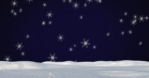 Falling Snowflakes on Winter Night with Snowy Ground