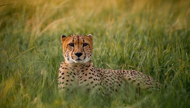 Majestic Cheetah Resting in African Savanna Grasses