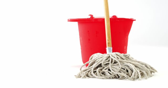 Red Cleaning Bucket and Mop on White Background - Download Free Stock Images Pikwizard.com