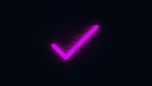 Glowing Neon Magenta Check Mark with Holographic Effect
