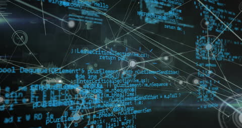 Futuristic Digital Network with Data Nodes and Connections