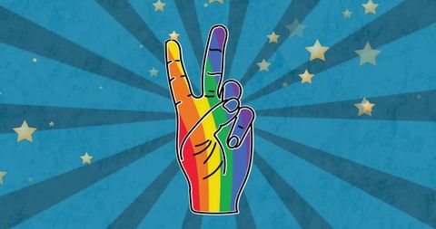 Rainbow Hand Making Peace Sign on Starry Spiral Backdrop - Download Free Stock Images Pikwizard.com