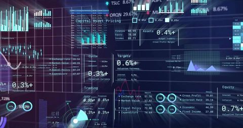 Futuristic Neon Financial Trading Dashboard Displaying Real-Time Analytics, Market Metrics