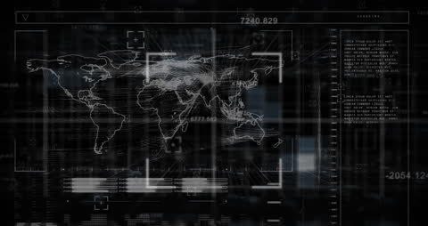 Digital World Map with Data Overlay and Code Lines