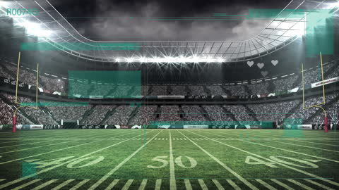 Futuristic Stadium with Digital Data Overlay and Hearts