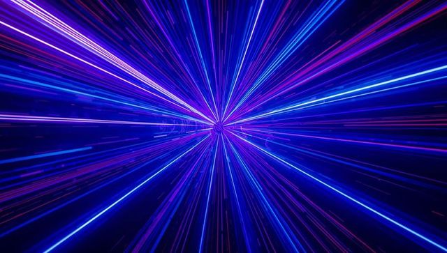 Vibrant Neon Warp Speed Tunnel with Radiating Light Beams