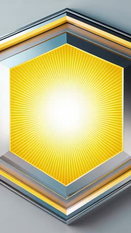 Vertical Tech Reveal: Hexagon Panels Splitting to Radiant Yellow Core