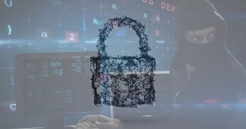 Cybersecurity Concept with Hacker and Digital Padlock Overlay - Download Free Stock Images Pikwizard.com