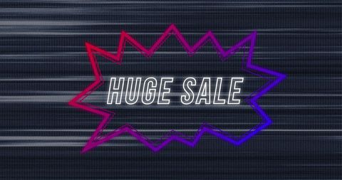 Retro Neon Huge Sale Banner with Flickering Lines