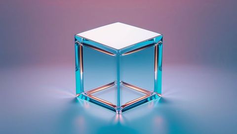 Glowing transparent cube with colored reflections