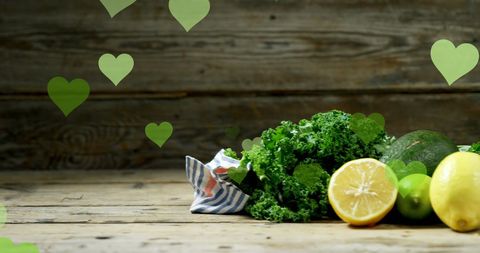 Fresh Vegetables with Green Heart Overlay for Vegetarian Promotion