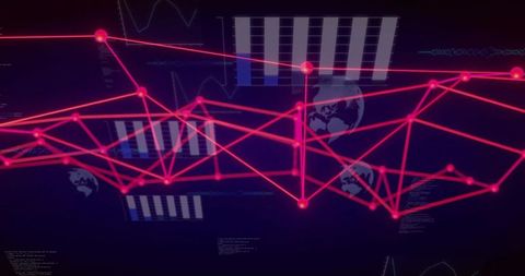 Pulsing magenta network connecting global data nodes across futuristic analytics dashboard