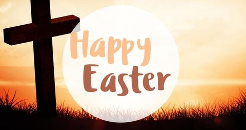 Happy Easter Greeting with Cross Silhouette and Sunrise - Download Free Stock Images Pikwizard.com