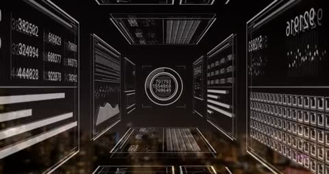 Futuristic Digital Data Animation Over Cityscape Night View