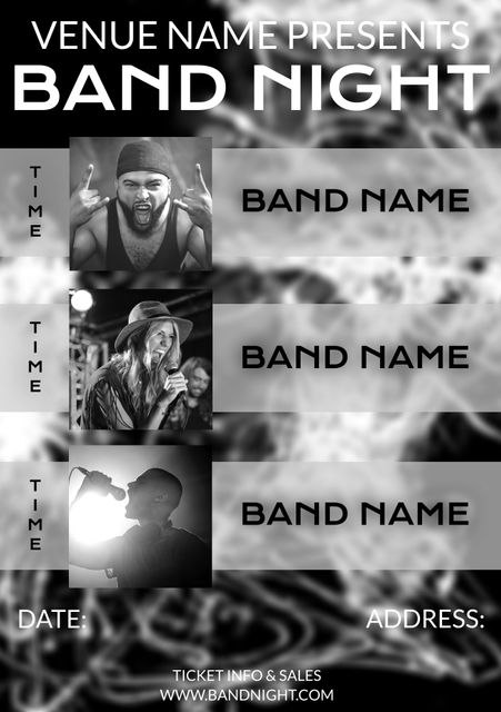 Diverse Band Night Poster Template with Performance Details - Download Free Stock Templates Pikwizard.com