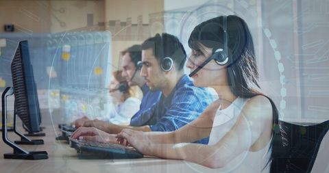 Diverse Team in Call Center Department with Digital Overlay - Download Free Stock Images Pikwizard.com