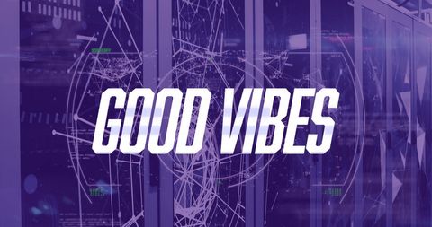 Good Vibes Text over Server Room with Digital Interface - Download Free Stock Images Pikwizard.com