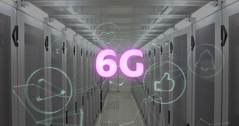 6G Technology Emerging in Futuristic Server Room with Digital Icons - Download Free Stock Images Pikwizard.com