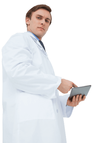 young doctor in lab coat using tablet transparent background - Download Free Stock Videos Pikwizard.com