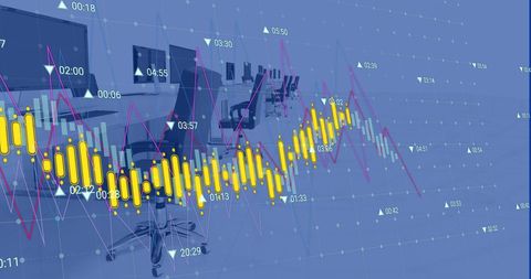 Financial Growth Graphs Overlay Empty Office Environment
