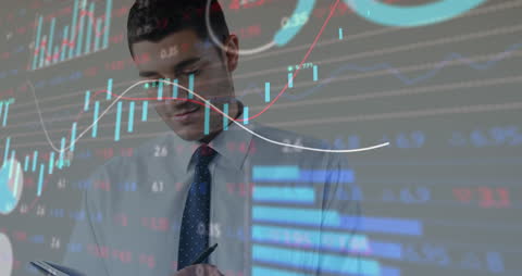 Confident Executive Analyzing Financial Data Overlay