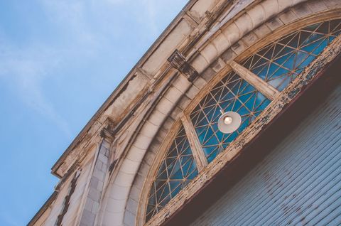 Low angle view of historic building facade