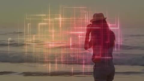 Visionary Photographing Sunset by Ocean With Digital Grid Fusion