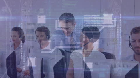 Tech-Inspired Customer Service Team Analyzing Data