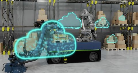 Futuristic Warehouse with Cloud Computing Technology