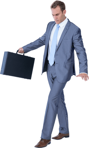 Transparent Businessman Walking with Briefcase Balancing