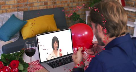Couple Celebrates Valentine's Day Online with Digital Romance - Download Free Stock Images Pikwizard.com