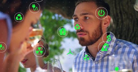 Outdoor gathering with eco-friendly theme and wine tasting