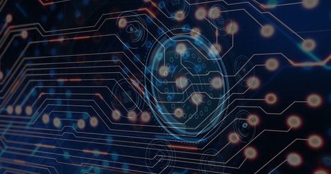 Futuristic Circuit Board with Digital Interface Icons - Download Free Stock Images Pikwizard.com