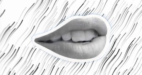 Monochrome lips collage with wavy line texture for minimal graphic design and beauty ads