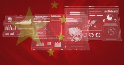 Data analytics and financial metrics on chinese flag
