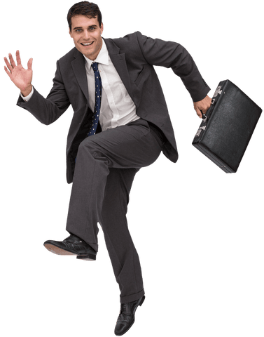 Joyful Businessman Dancing with Briefcase on Transparent Background