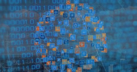 Digital Globe with Networking Icons Over Binary Code Background - Download Free Stock Images Pikwizard.com