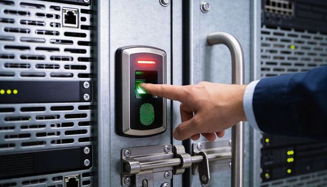 Biometric fingerprint access scanning server cabinet for secure data center authentication