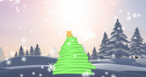 Animated Christmas Scene with Falling Snow and Trees