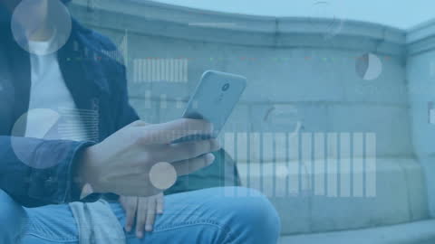 Businessman Analyzing Financial Data on Smartphone with overlayed Analytics