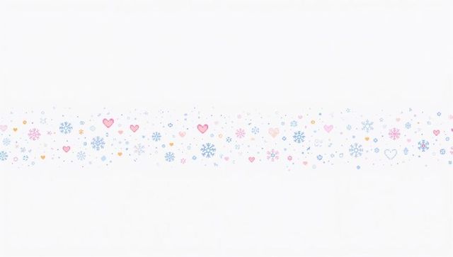Pastel winter hearts and snowflakes horizontal border for minimalist stationery and holiday cards