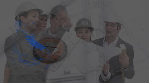 Animated Engineers Analyzing Futuristic DNA Blueprint