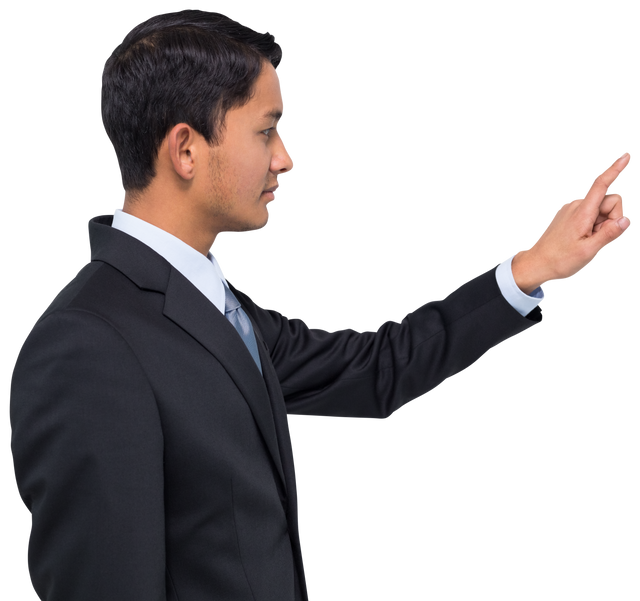 Biracial Businessman Pointing at Virtual Interface on Transparent Background - Download Free Stock Videos Pikwizard.com