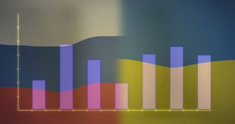 Pastel bar graph with translucent bars on colorful overlay background