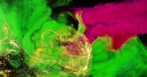 Vibrant Green and Pink Abstract Animation with Glowing Yellow Elements