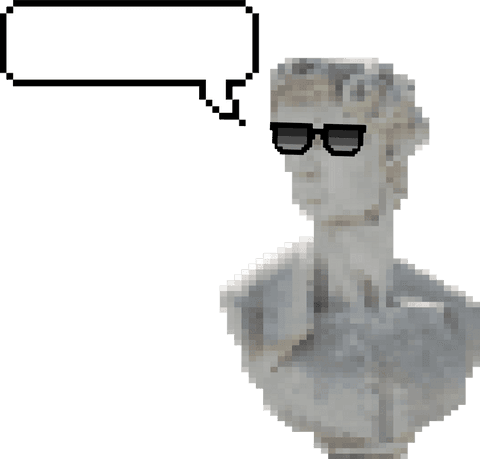 Cool pixel art marble bust with glasses on transparent background