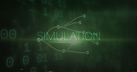 Neon Green Simulation Network Showing Binary Data Streams and Node Connections